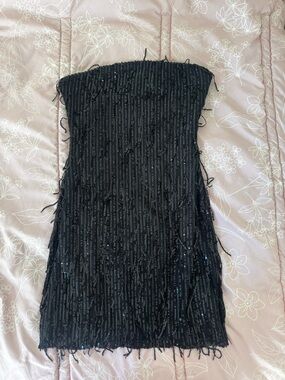 Wild Fable Black Strapless Sequin Fringe Mini Dress